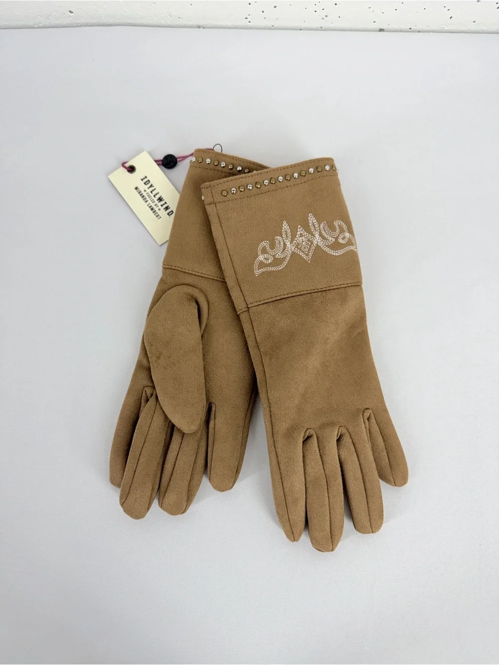 IDYLLWIND by Miranda Lambert Brown Faux Suede Studded Gloves New